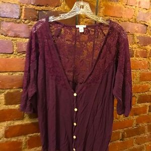 Purple lace top ladies button up blouse
